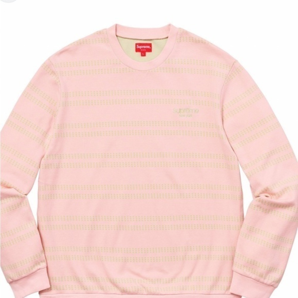 Supreme crew neck sweatshirt. Size large unisex. Dash stripe pattern.